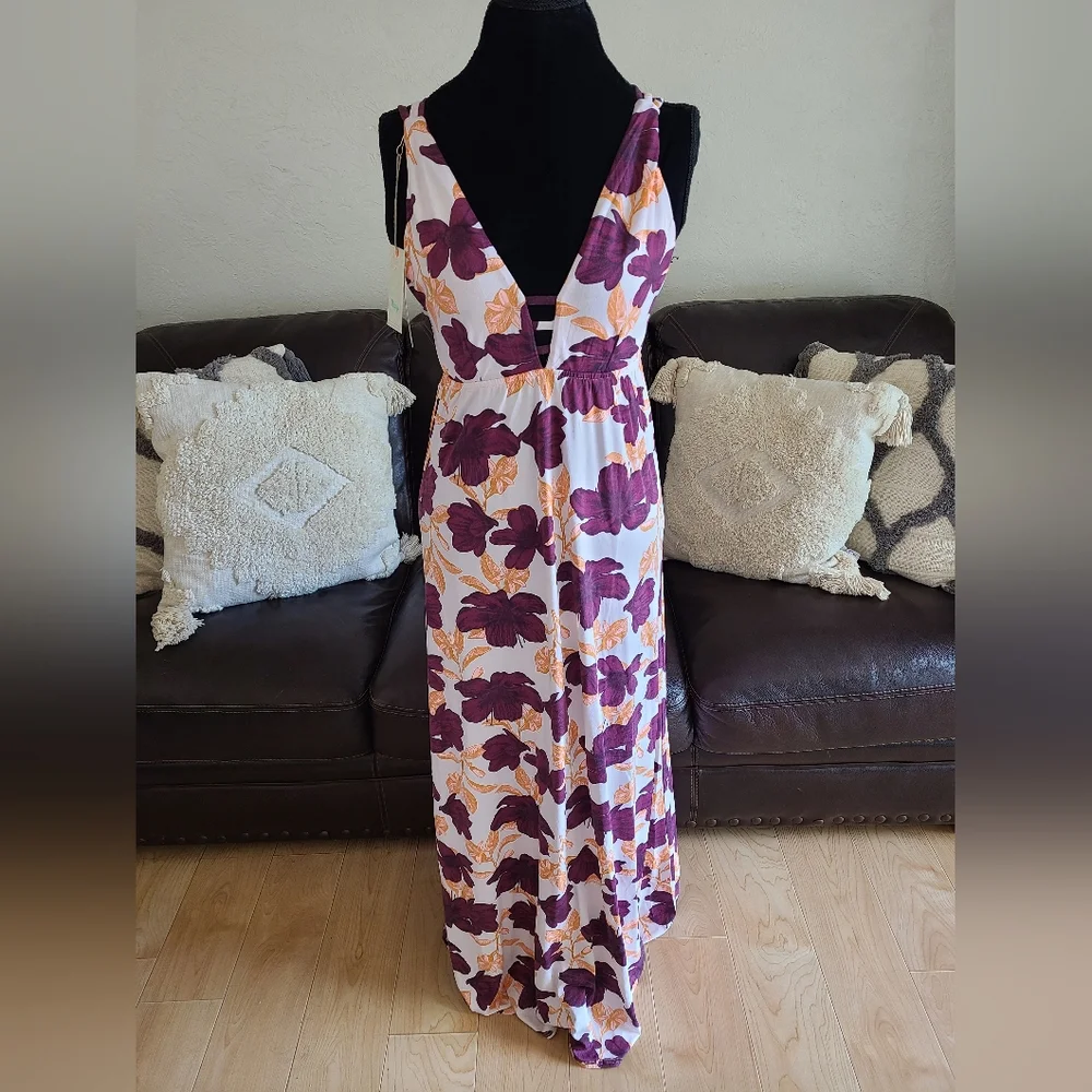 Maaji‎ Floral Print Strappy Back Maxi Dress Swimsuit Cover Size M Boho Chic NWT